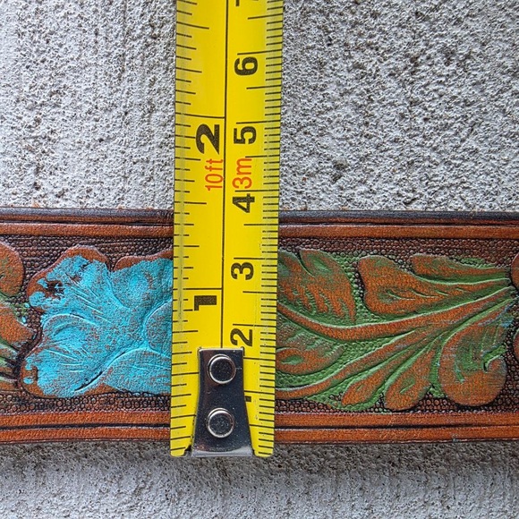 Vintage Arden B Genuine Leather Belt with Ornate Turquoise-Style Buckle - Picture 8 of 9